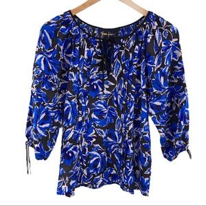 Yumi Kim blue floral silk tie sleeve & neck top XS